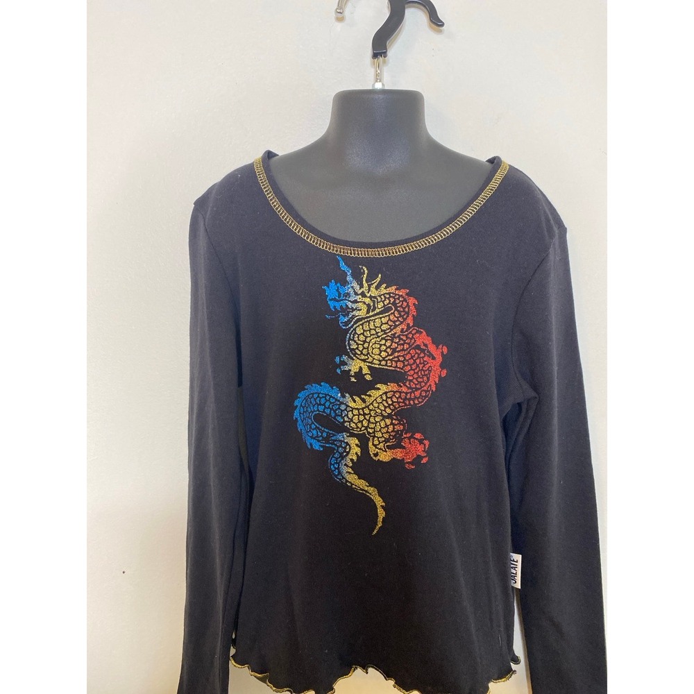 Vintage 1990s Jalate Glitter Dragon Long Sleeve‎ Shirt